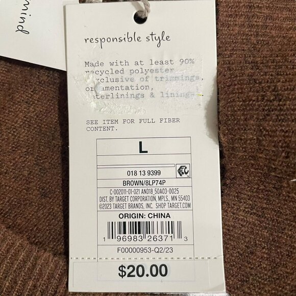 Womens Brown V-Neck Sweater L Recycled Polyester Oversized Sustainable Fall Soft - Picture 3 of 10